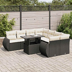 vidaXL Salon de jardin 9 pcs avec coussins noir résine tressée