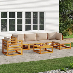 Maison Chic Salon de jardin 7 pcs + coussins - Mobilier/Meubles de jardin - Table et chaises d'extérieur taupe bois massif -MN31152