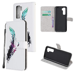 Etui en PU impression de motif texture croisée avec sangle plume pour votre Huawei Nova 7 SE/P40 Lite 5G