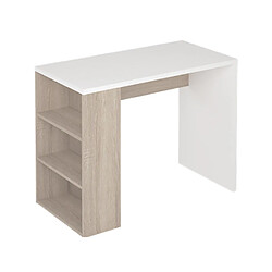 Pegane Bureau avec rangements coloris chêne clair / blanc - Longueur 100 x Hauteur 75 x Profondeur 50 cm