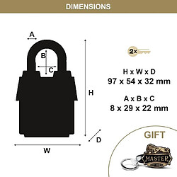 Master Lock 1921EURDCC Cadenas Haute Sécurité Etanche avec le Logo des 100 ans, Noir, 97 x 54 x 32 mm