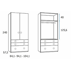 Inside 75 Armoire 2 portes 2 tiroirs 1 caisson 84,1 x 57,5 x 240 cm