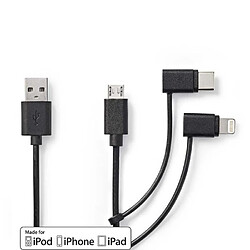 Avis NEDIS Câble 3 en 1 Multi Type C Micro USB Micro-B mâle Lightning Rapide Charge pour Iphone Samsung Huawei sous licence APPLE.