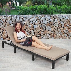 Mendler Chaise longue HWC-A51, polyrotin, bain de soleil, transat de jardin ~ Basic anthracite, coussin crème