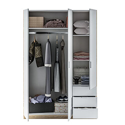 Pegane Armoire avec 3 portes et 3 tiroirs Coloris chêne et blanc - Dim : L 121 x H 180 x P 52 cm