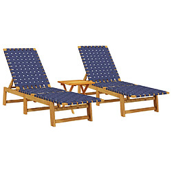 vidaXL Chaises longues lot de 2 et table bleu foncé bois massif acacia