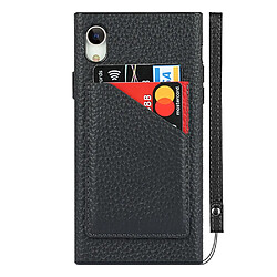 Coque en TPU + cuir véritable anti-chute, texture litchi noir avec porte-cartes noir pour votre Apple iPhone XR 6.1 pouces