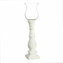 BigBuy Home Bougeoir Blanc Verre Ciment 20,5 x 20,5 x 80 cm