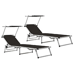 Helloshop26 Chaises longues pliables et toit 2 pièces aluminium textilène noir 02_0011958