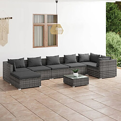 vidaXL Salon de jardin 8 pcs avec coussins Résine tressée Gris