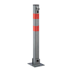 Helloshop26 Poteau barrière de parking rabattable voiture 65 cm acier gris et rayures rouge 13_0002309