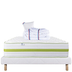 LUXURY LITERIE Ensemble matelas Rêverie 90x190 cm + sommier blanc ep 13cm + oreiller + couette