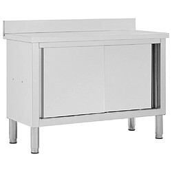 Helloshop26 Table de travail avec portes coulissantes armoire de stockage de cuisine armoire de rangement restaurant hôtel cantine 120 x 50 x (95-97) cm acier inoxydable 02_0001899