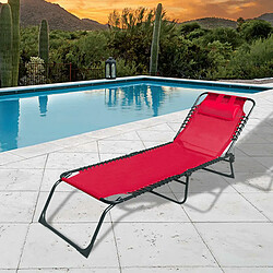 Acheter Chaise Longue Pliable Acier Avec Coussin Jardin et Piscine 190X58X27 cm Rouge 10000 Marbueno - Rouge