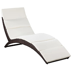 Helloshop26 Transat chaise longue bain de soleil lit de jardin terrasse meuble d'extérieur pliable avec coussin résine tressée marron 02_0012857