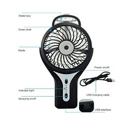 Acheter Mini Ventilateur de Brumisation USB Portatif avec Humidificateur de Brume de Refroidissement Personnel Mini Ventilateur de Brumisation Portable Rechargeable pour le Bureau à Domicile et les Voyages (Noir)