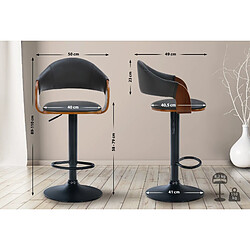 Decoshop26 Tabouret de bar design rétro chic assise en PVC noir et bois noyer piètement en métal noir 10_0005292