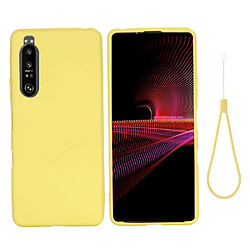 Coque en silicone Liquide de couleur unie bien protégé avec sangle jaune pour votre Sony Xperia 1 III