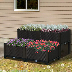 Outsunny Jardinière sur pieds carré potager 2 étages dim. 80L x 80l x 44H cm insert d'irrigation plastique imitation rotin tressé chocolat