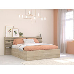 Vente-Unique Lit coffre 160 x 200 cm avec rangements - Coloris : Naturel - TENALIA III