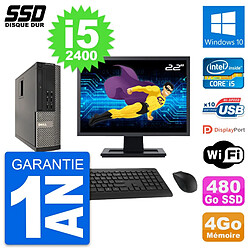 PC Dell OptiPlex 990 SFF Ecran 22" i5-2400 RAM 4Go SSD 480Go Windows 10 Wifi - Occasion