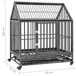 vidaXL Cage pour chien avec roues et toit Acier 92x62x106 cm pas cher