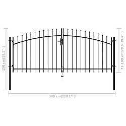 Acheter vidaXL Double portail avec haut sous forme de lance 300 x 150 cm