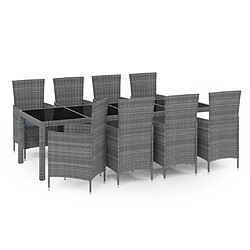 Maison Chic Mobilier à dîner 9 pcs de jardin avec coussins - Ensemble table et chaises d'extérieur - Salon/Mobilier de jardin classique Résine tressée Gris -MN65631