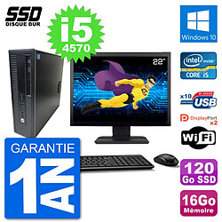 PC HP EliteDesk 800 G1 Ecran 22" Core i5-4570 RAM 16Go SSD 120Go Windows 10 Wifi - Occasion