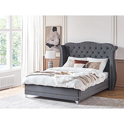 Beliani Lit double en velours gris 160 x 200 cm AYETTE