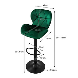 ML-Design Lot 4 tabourets de bar rembourrées velours chaise vert hauteur réglable 59-79 cm pas cher