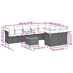 Acheter vidaXL Salon de jardin 10 pcs avec coussins noir résine tressée