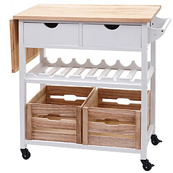 Mendler Chariot de service HWC-G35, chariot de cuisine à roulettes bois de pin 89x119x41cm, blanc naturel