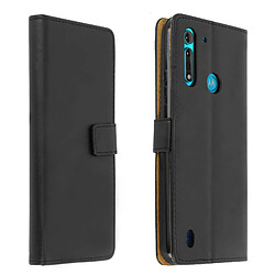 Avizar Housse Motorola Moto G8 Power Lite Cuir Véritable Porte-carte Support Vidéo Noir