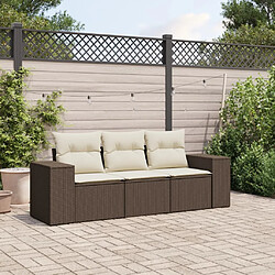 vidaXL Salon de jardin avec coussins 3 pcs marron résine tressée