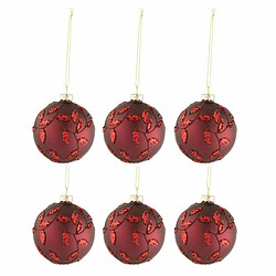 Paris Prix Lot de 6 Boules de Noël Feuilles 8cm Rouge Mat