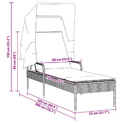 vidaXL Chaise longue avec auvent gris clair résine tressée pas cher