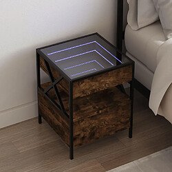 vidaXL Table de chevet avec LED infini chêne fumé 40x40x51 cm