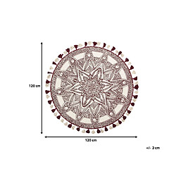 Beliani Tapis rond 120 cm à franges blanc crème et rouge OLTU