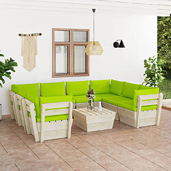 vidaXL Salon de jardin palette 9 pcs avec coussins bois d'épicéa