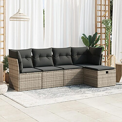 vidaXL Salon de jardin 5 pcs avec coussins gris résine tressée