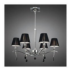 Luminaire Center Suspension Siena rond 6 Ampoules E14, chrome poli avec Abat jour noirs et cristal noir