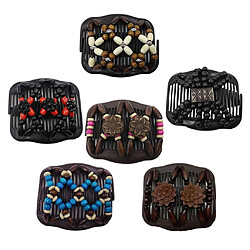 6pcs Clips Cheveux Peigne Double Magique avec Perles de Bois Cadeau Fête Des Mère