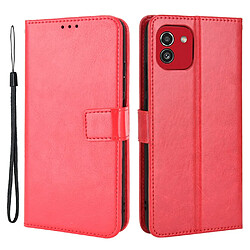 Etui en PU texture cheval fou, magnétique avec support et sangle rouge pour votre Samsung Galaxy A03 (166.5 x 75.98 x 9.14mm)