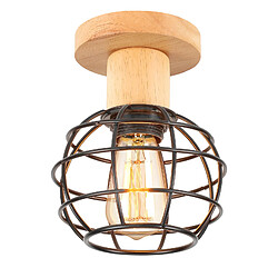 Stoex Lampe De Plafond Rétro E27 En Fer Et Bois Luminaire Plafonnier À Cage Ronde Plafonnier Moderne Pour Entrée, Couloir, Chambre À Coucher, Cuisine, Noir