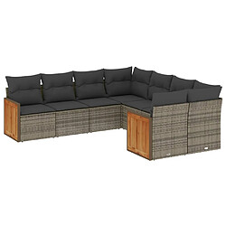 vidaXL Salon de jardin 8 pcs avec coussins gris résine tressée