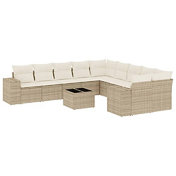 vidaXL Salon de jardin 11 pcs avec coussins beige résine tressée