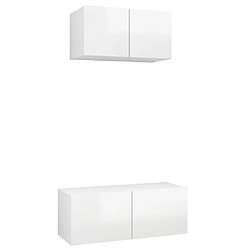 vidaXL Ensemble de meubles TV 2 pcs Blanc brillant Bois d'ingénierie