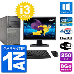 PC Tour Dell 390 MT Ecran 22" i3-2120 RAM 8Go Disque 250Go HDMI Windows 10 Wifi - Occasion