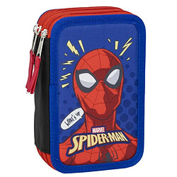 Spiderman Pochette à crayons triple Spider-Man Bleu 12,5 x 6,5 x 19,5 cm